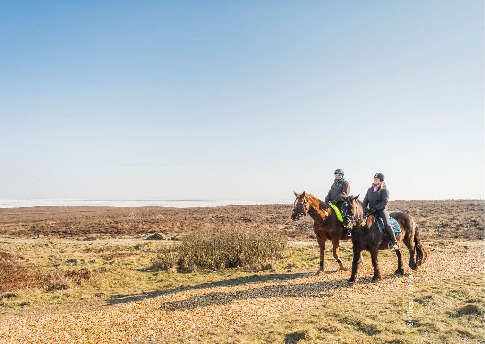 Zwei Reiter reiten durch die Landschaft 