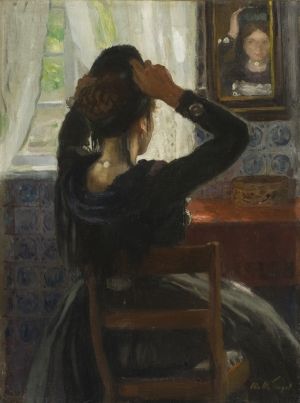 Gemälde einer Frau, die in den Spiegel schaut