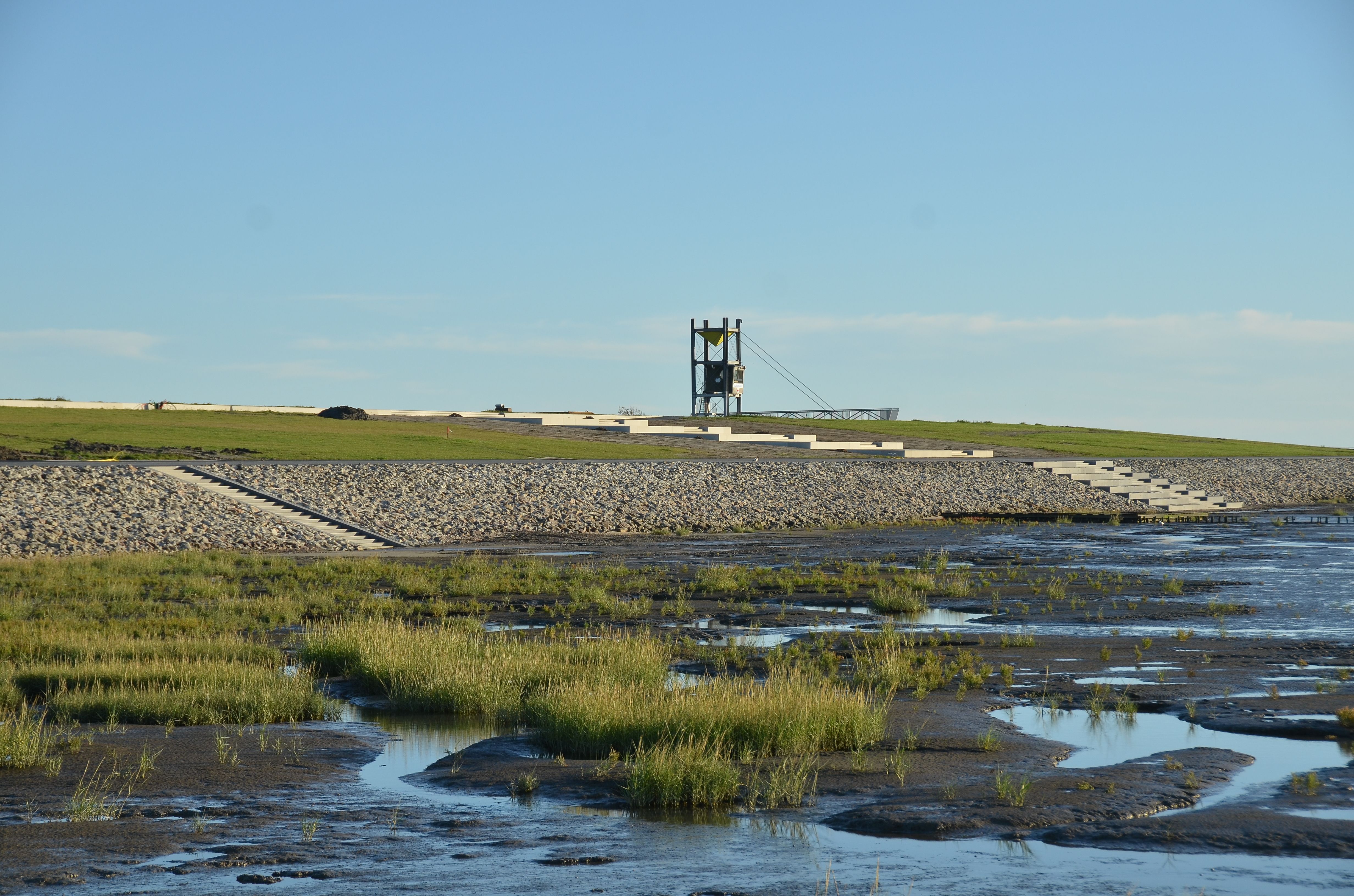 Blick vom Watt aus auf die neue Promenade vom neuen Trischendiek in Friedrichskoog. - Foto: Petra Feil