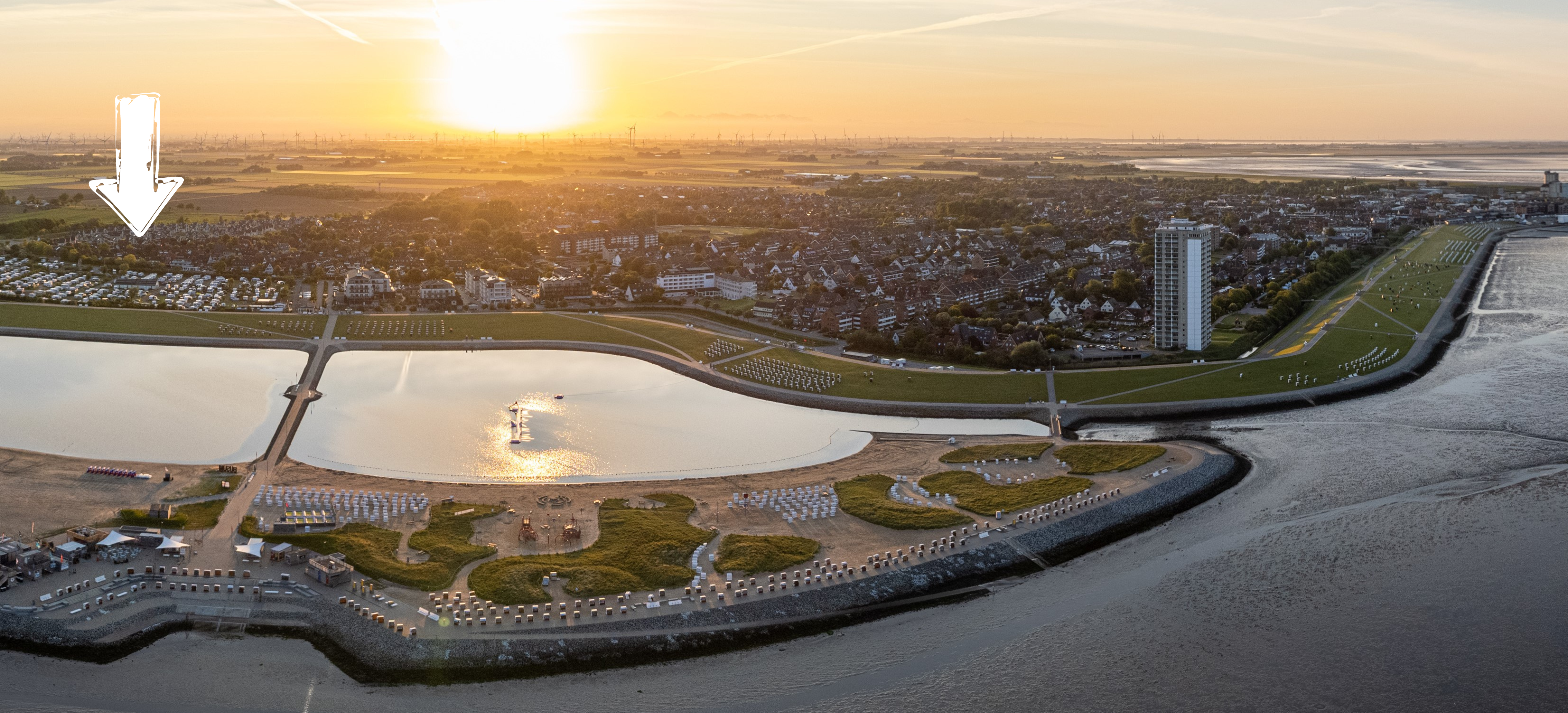 Blick über die Perlebucht zum Campingplatz Nordsee